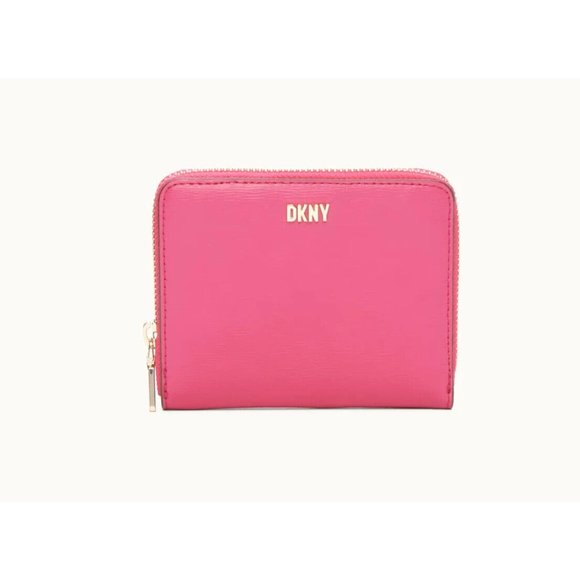 New DKNY Boxed Small Zip Around Wallet Leather Electric Pink - Picture 1 of 3